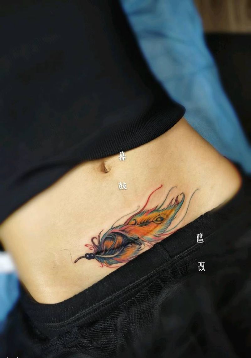 遮盖腹疤痕纹身图片_腹部新传统遮盖纹身图案