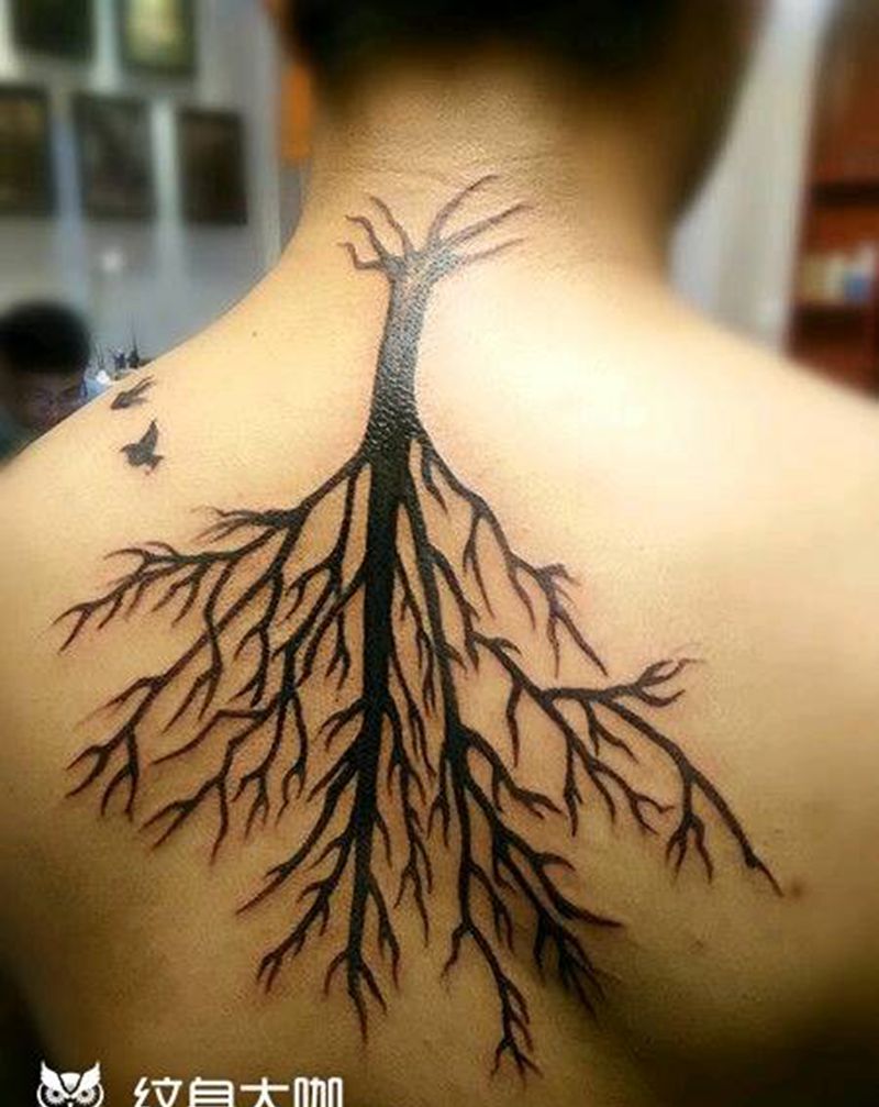 倒树~不是倒数纹身图片_背部清新植物原创成品纹身图案