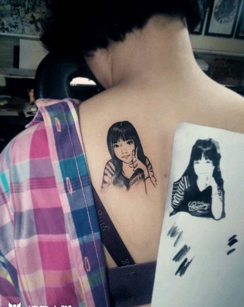 卡哇伊…的说纹身图片_背部肖像清新人物成品纹身图案