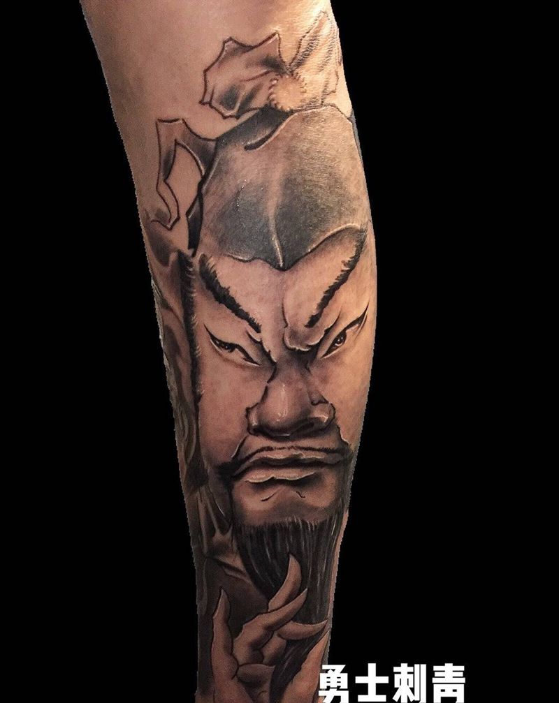 关二爷小腿纹身图片
