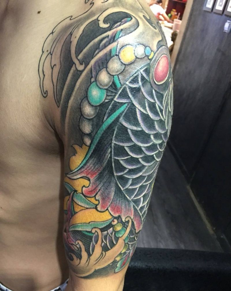 遮盖作品锦鲤纹身图片