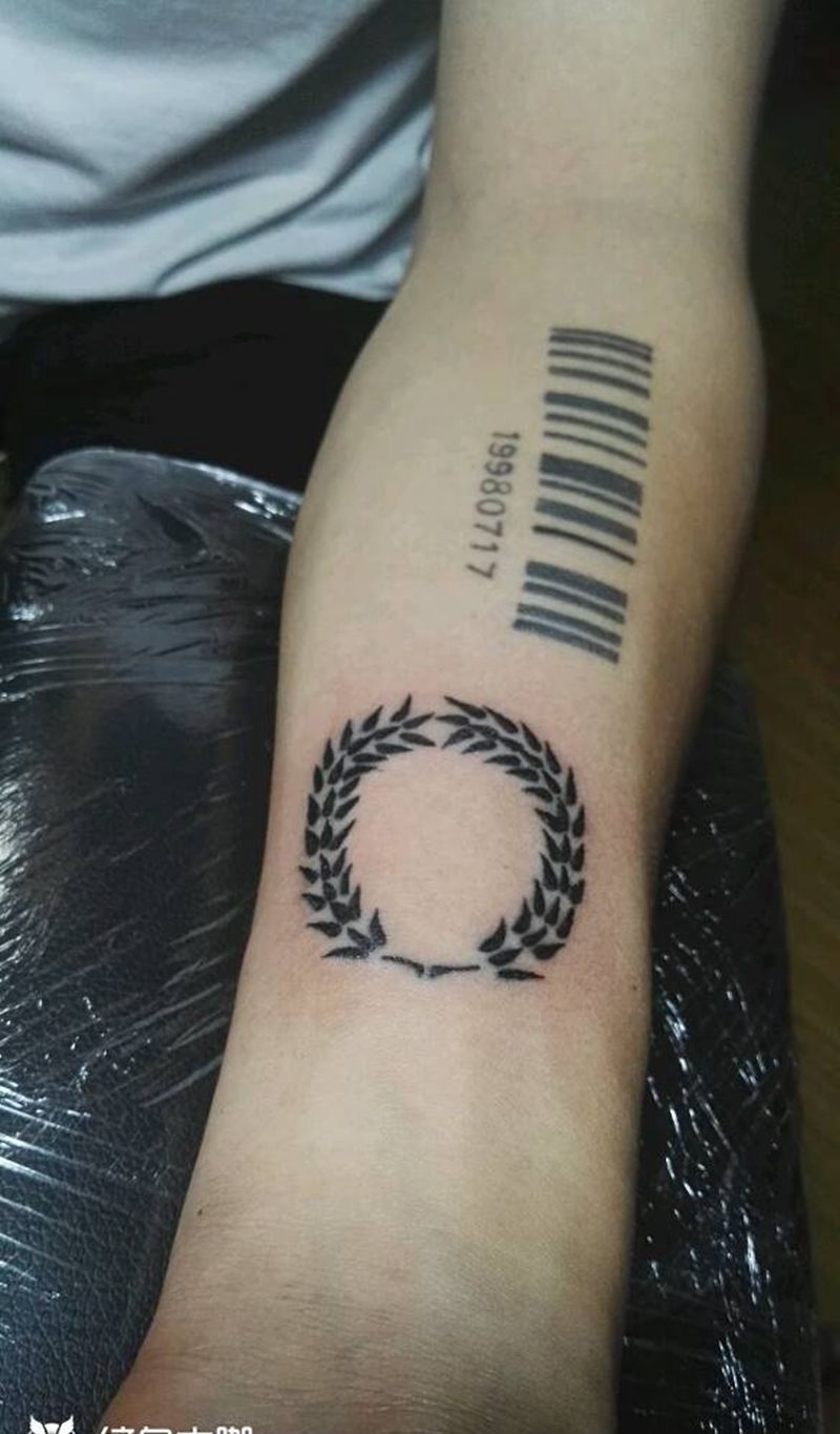 麦穗纹身图片_腿部欧美字符植物图腾成品纹身图案