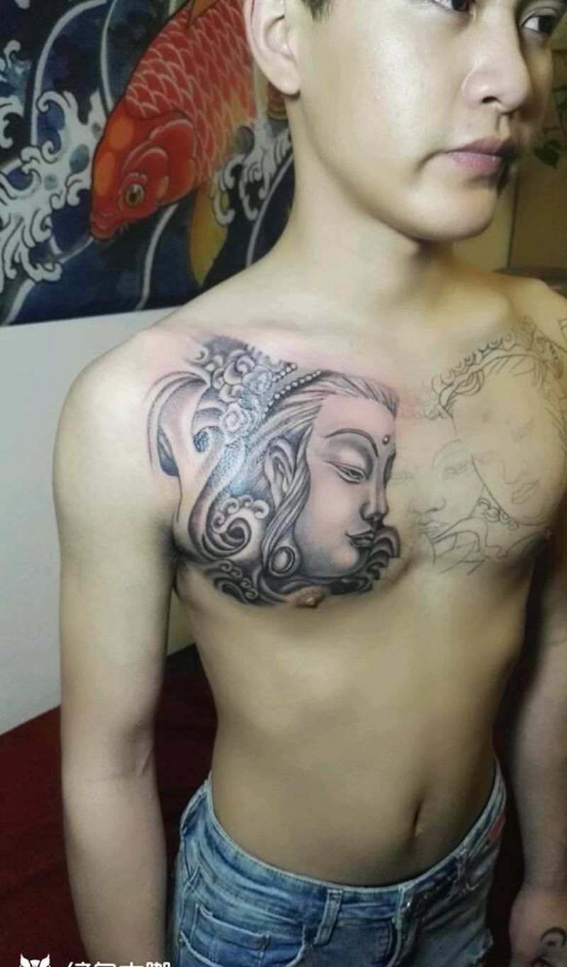 三面佛～未完成！纹身图片_胸部传统鬼神成品纹身图案