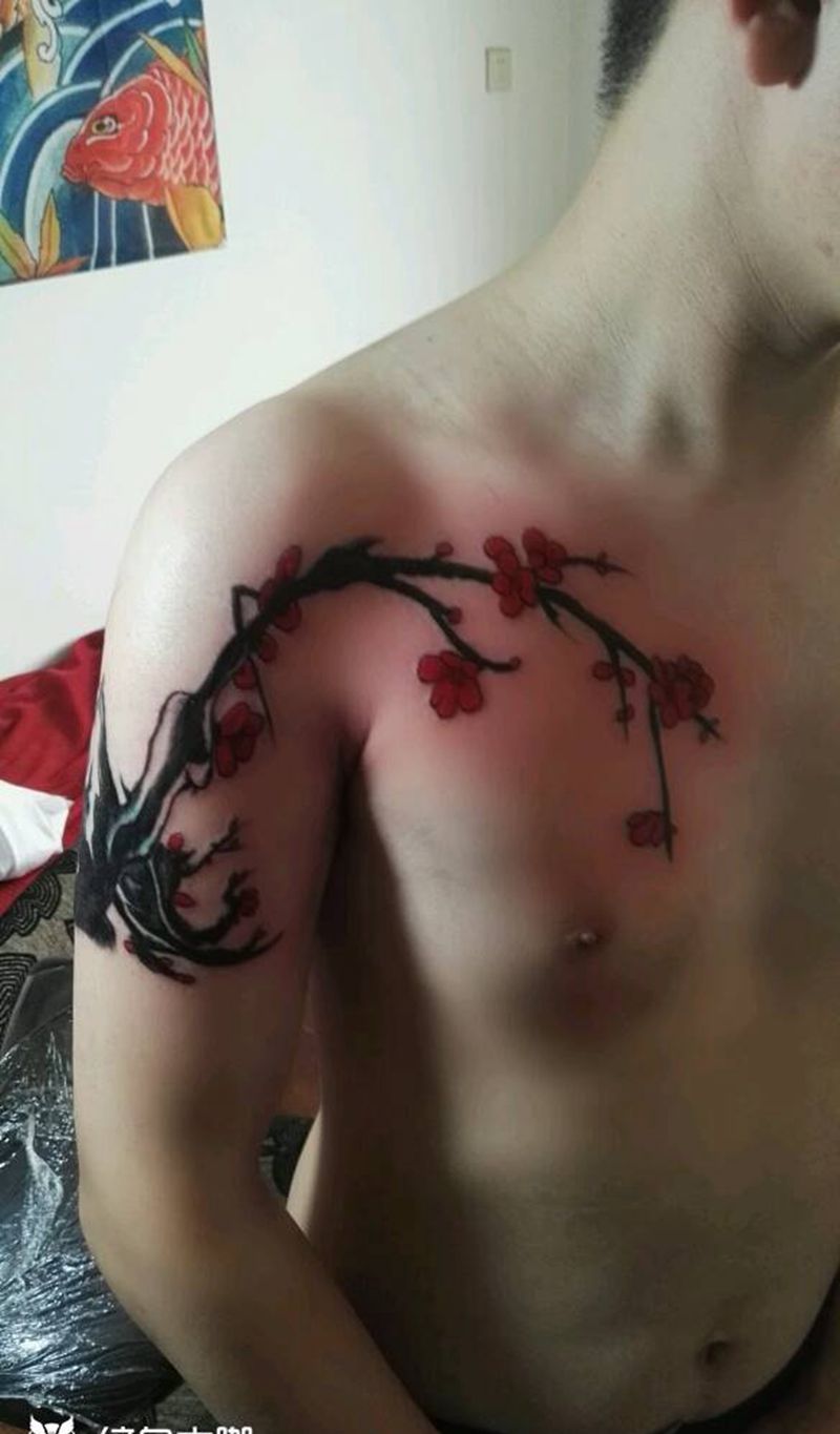 遮盖修改！纹身图片_肩部传统字符植物图腾成品纹身图案