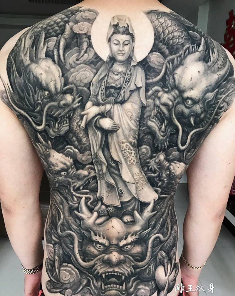 五龙观音纹身图片