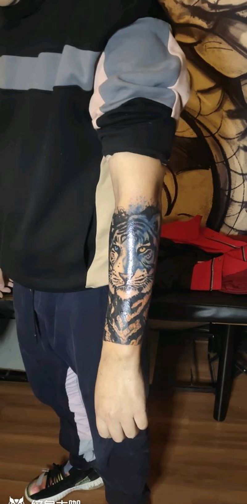 1499元包半臂水墨老虎纹身图片_手臂水墨水彩纹身图案