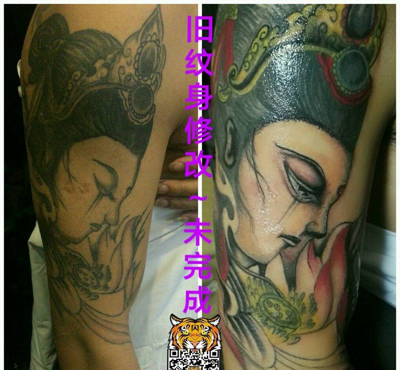 旧纹身修改～未完成！纹身图片_手臂传统人物成品纹身图案