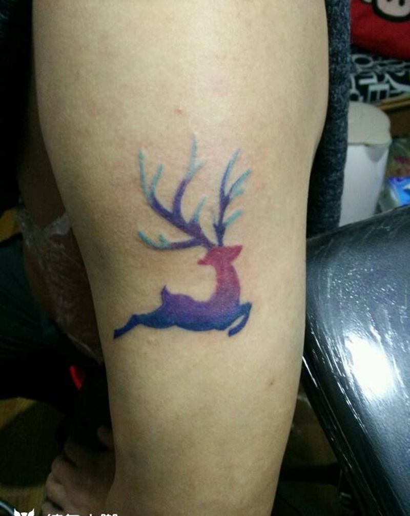 彩色小鹿纹身图片_手臂纹身图案