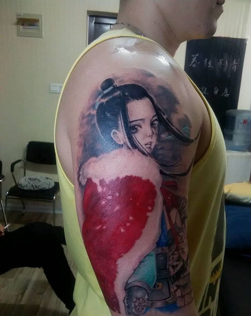 大臂~长歌行~纹身图片_手臂传统人物原创成品纹身图案