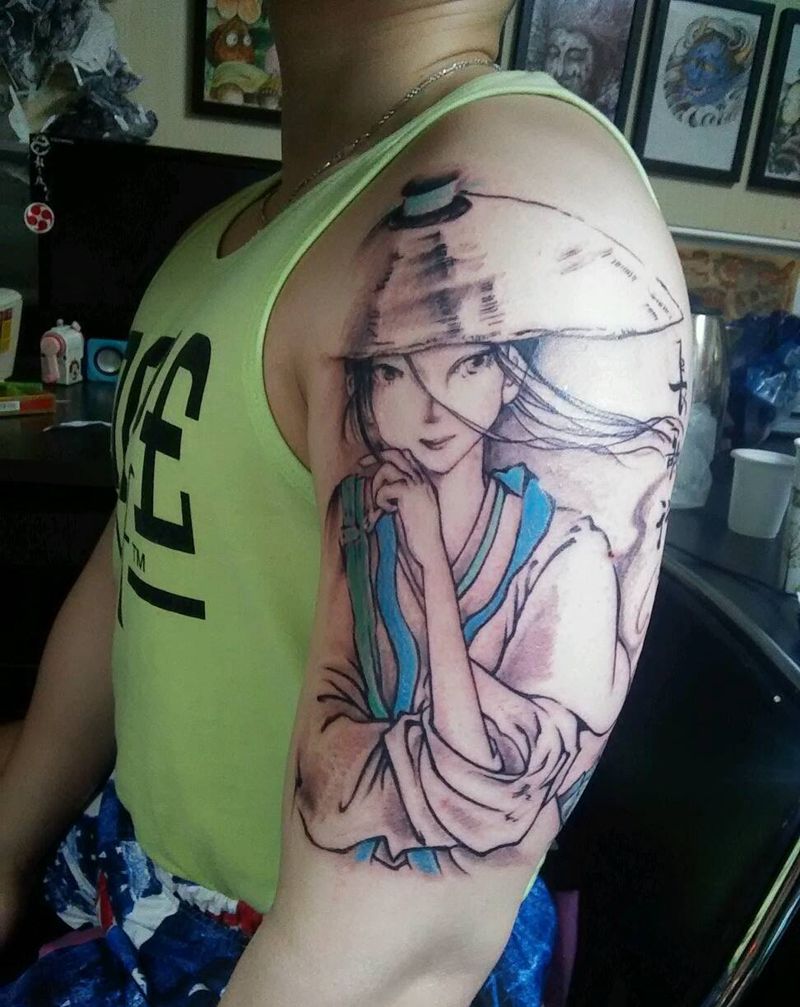 健身教练~东方味道纹身图片_肩部传统人物原创成品纹身图案