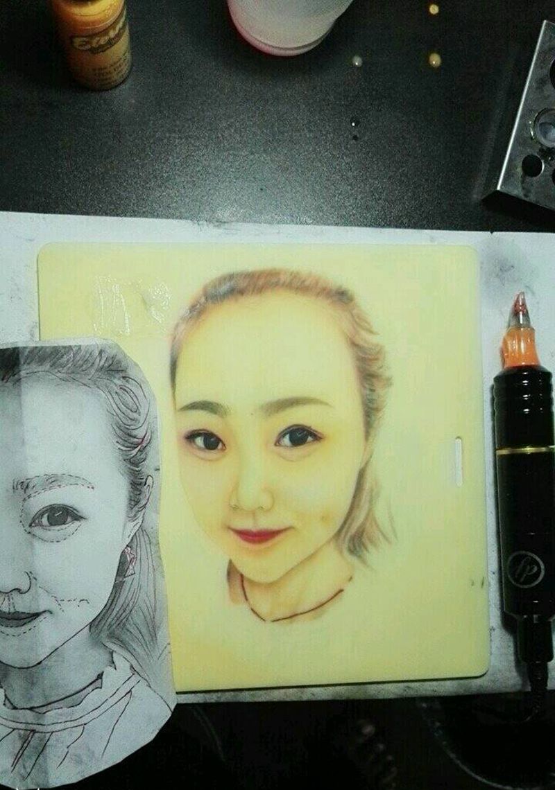 学员肖像未完成纹身图片_手部肖像人物成品纹身图案