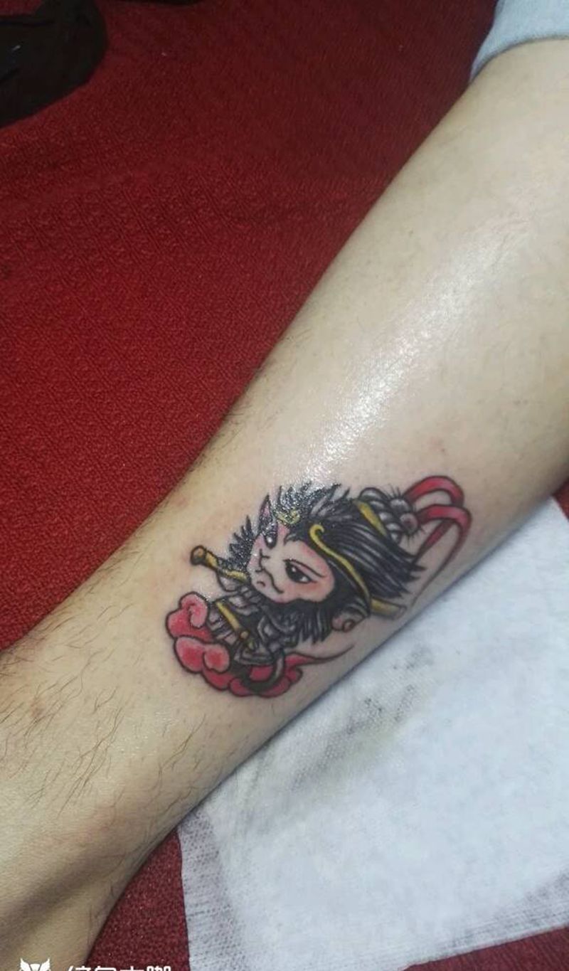 大圣纹身图片_脚部传统人物鬼神成品纹身图案