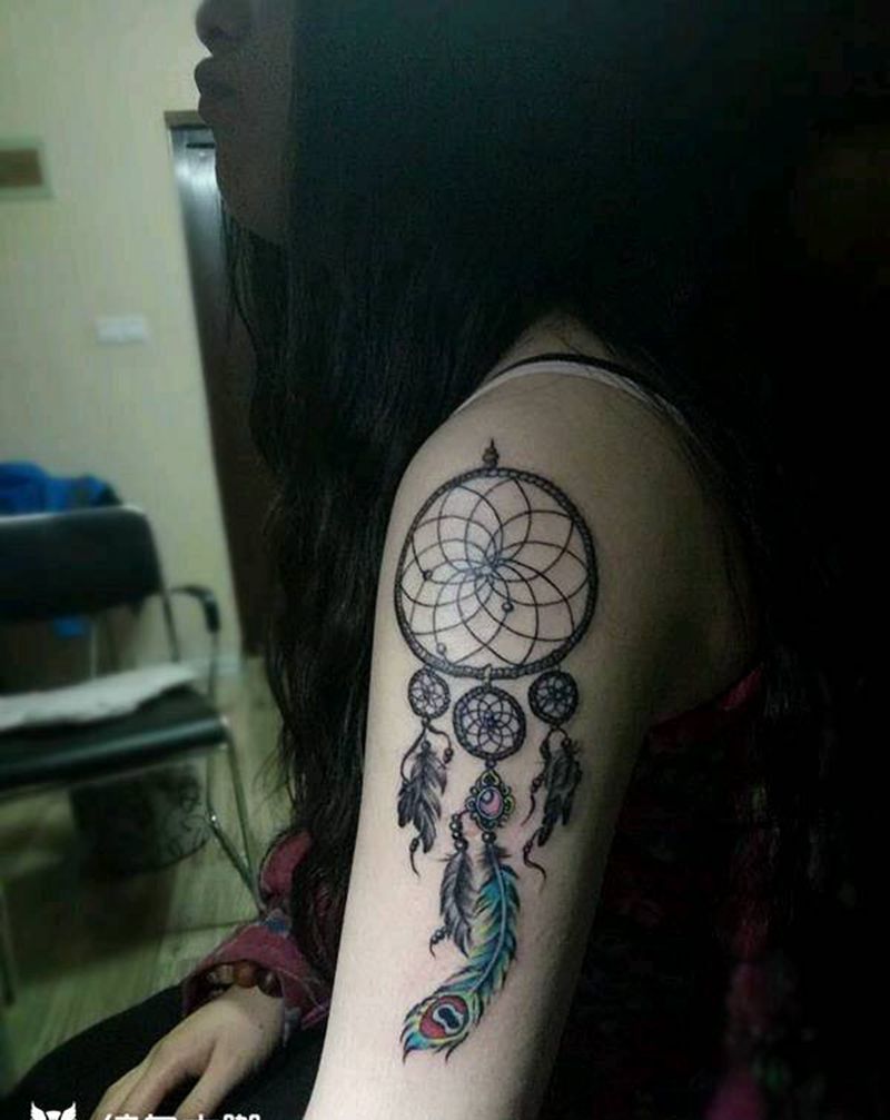 捕梦网~一梦慰平生纹身图片_手臂成品纹身图案