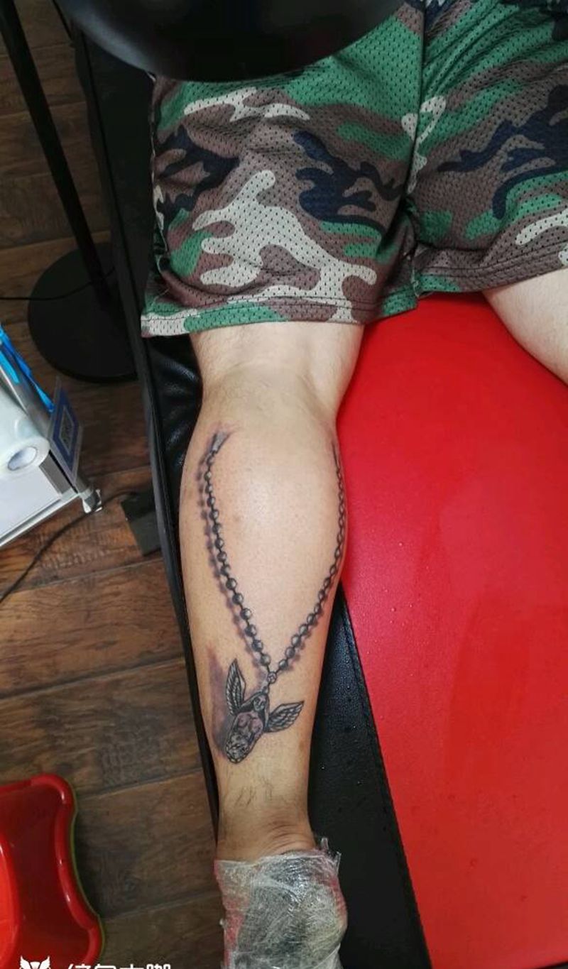 脚链纹身图片_腿部欧美几何原创成品纹身图案