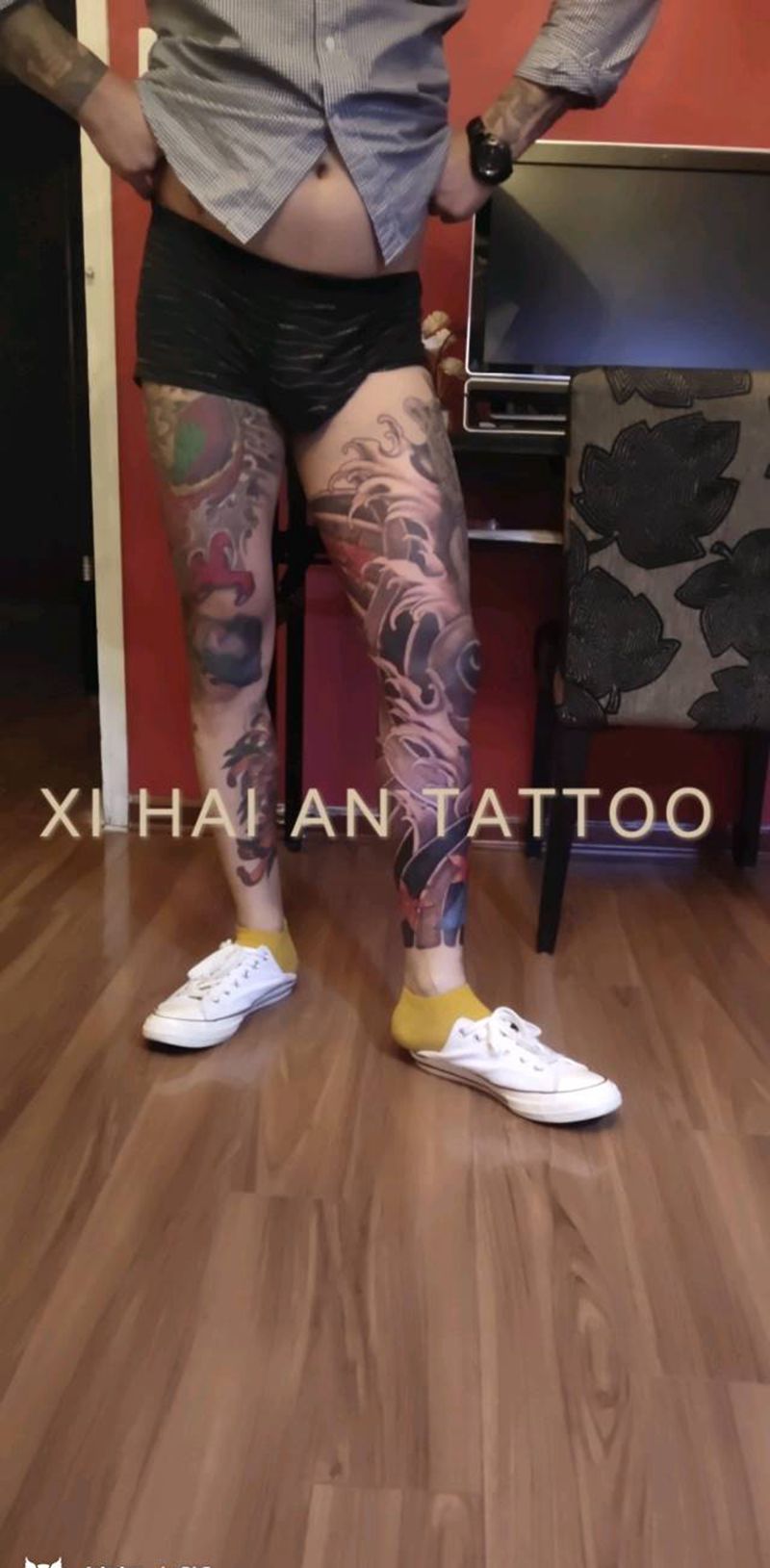 花腿添加1999元纹身图片_腿部新传统纹身图案