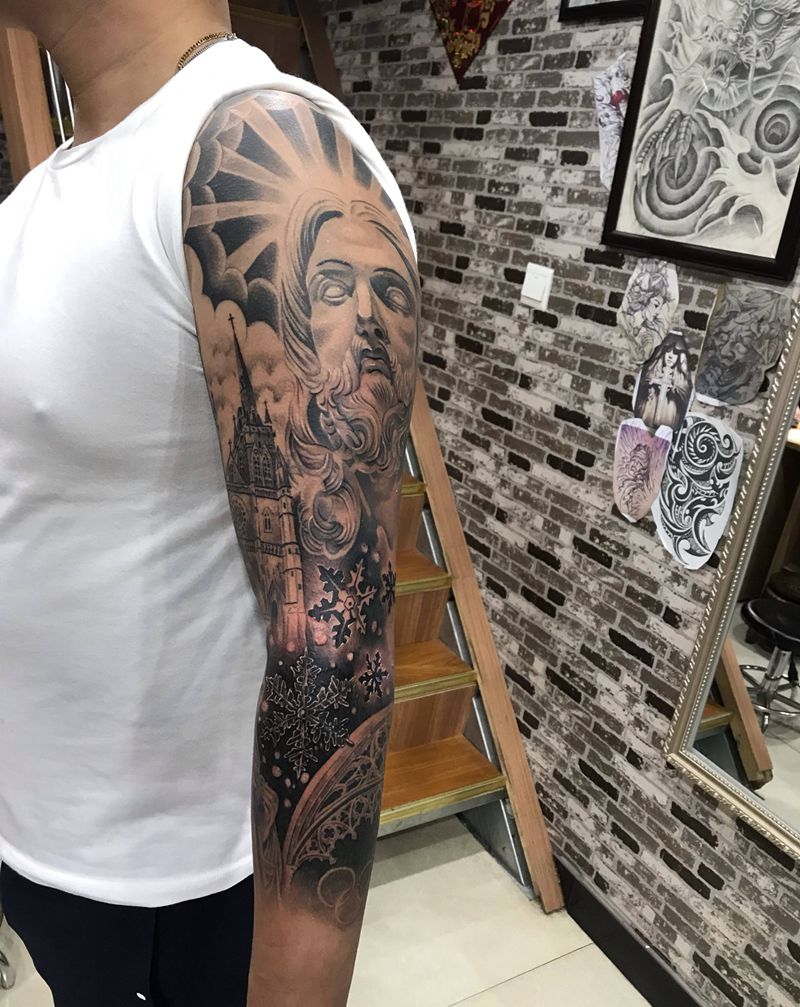 欧美写实花臂纹身图片