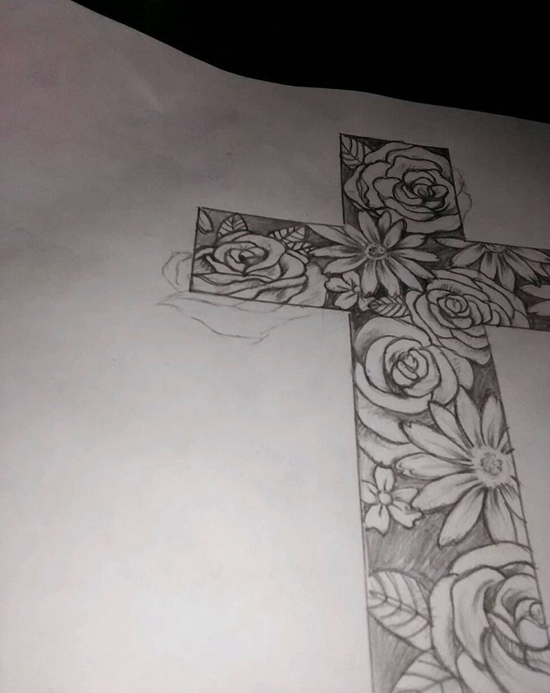 十字架纹身图片_背部清新成品纹身图案