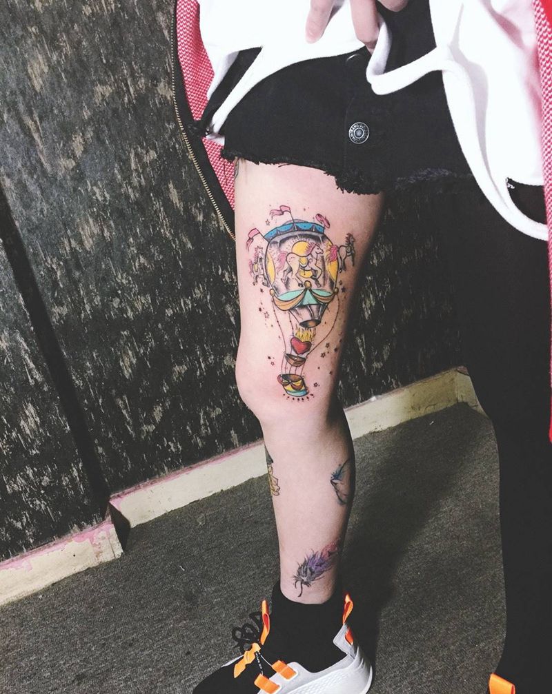 热气球纹身图片_腿部欧美纹身图案