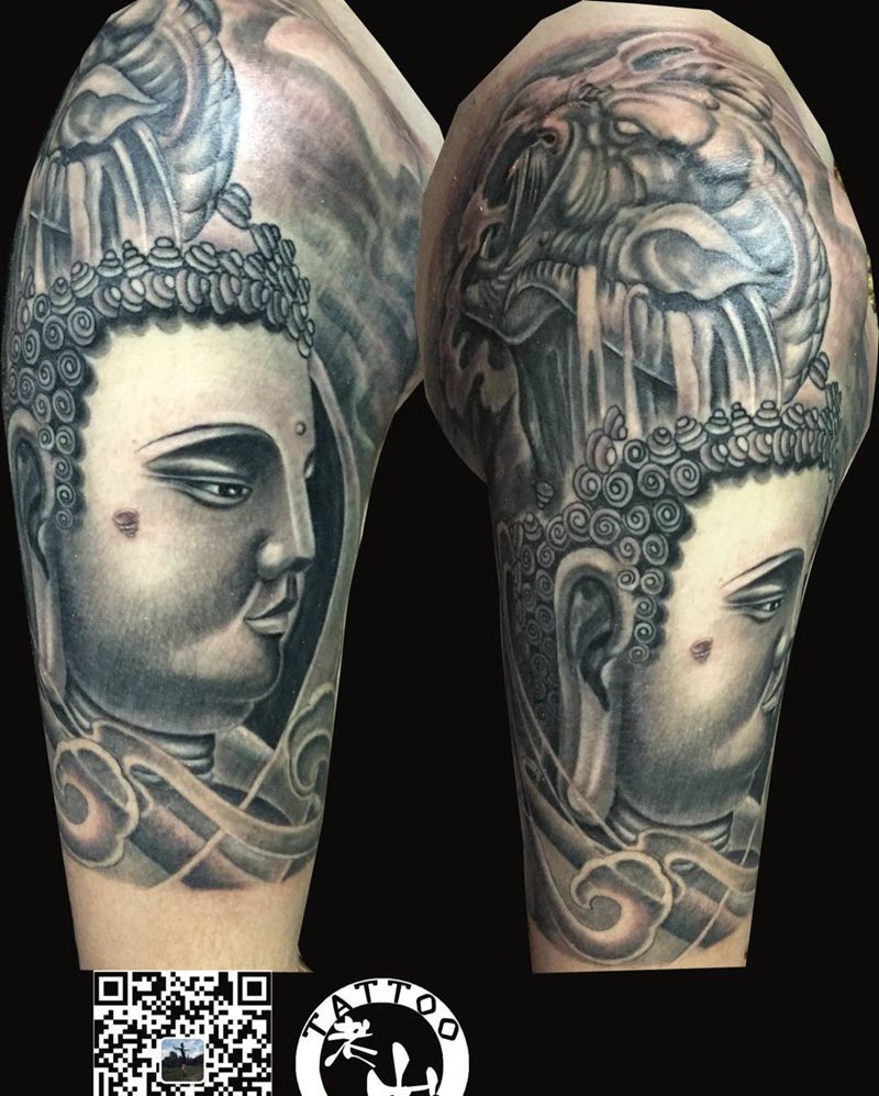 大臂佛像纹身图片