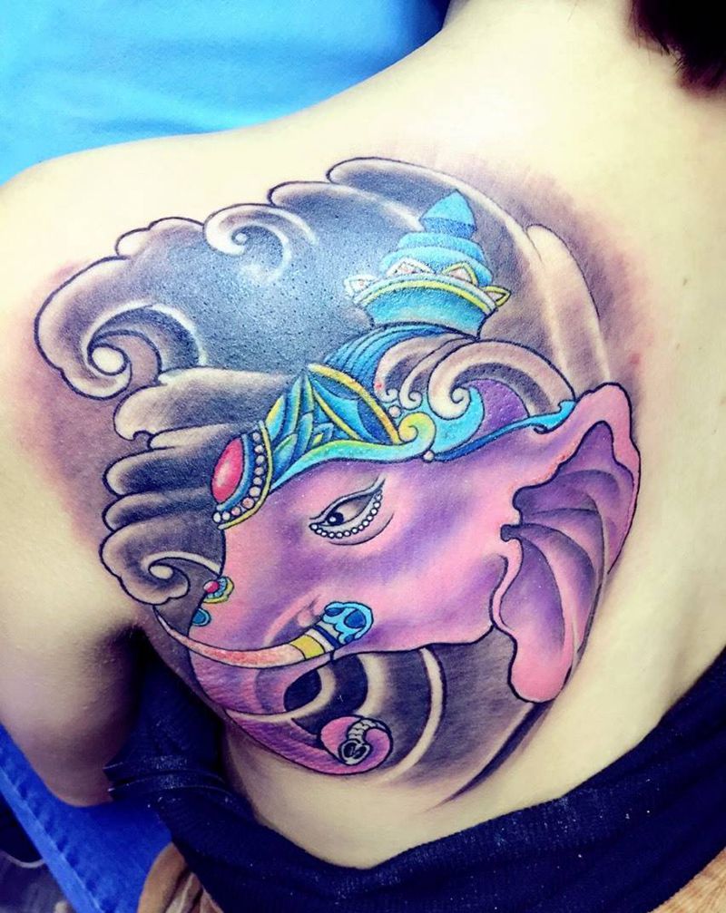 遮盖老纹身象神纹身图片