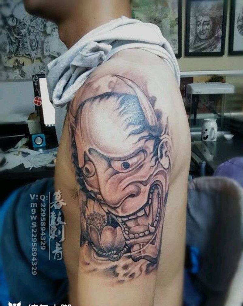 上臂般若纹身图片_手臂传统鬼神原创成品纹身图案