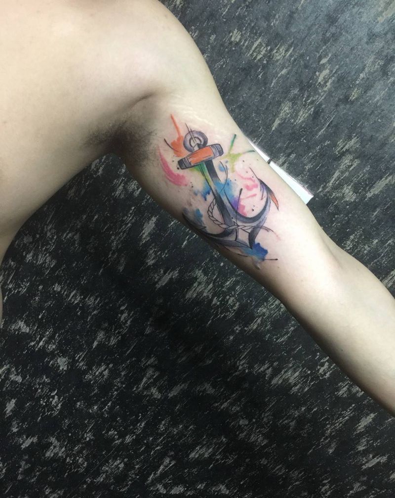 泼墨船锚纹身图片