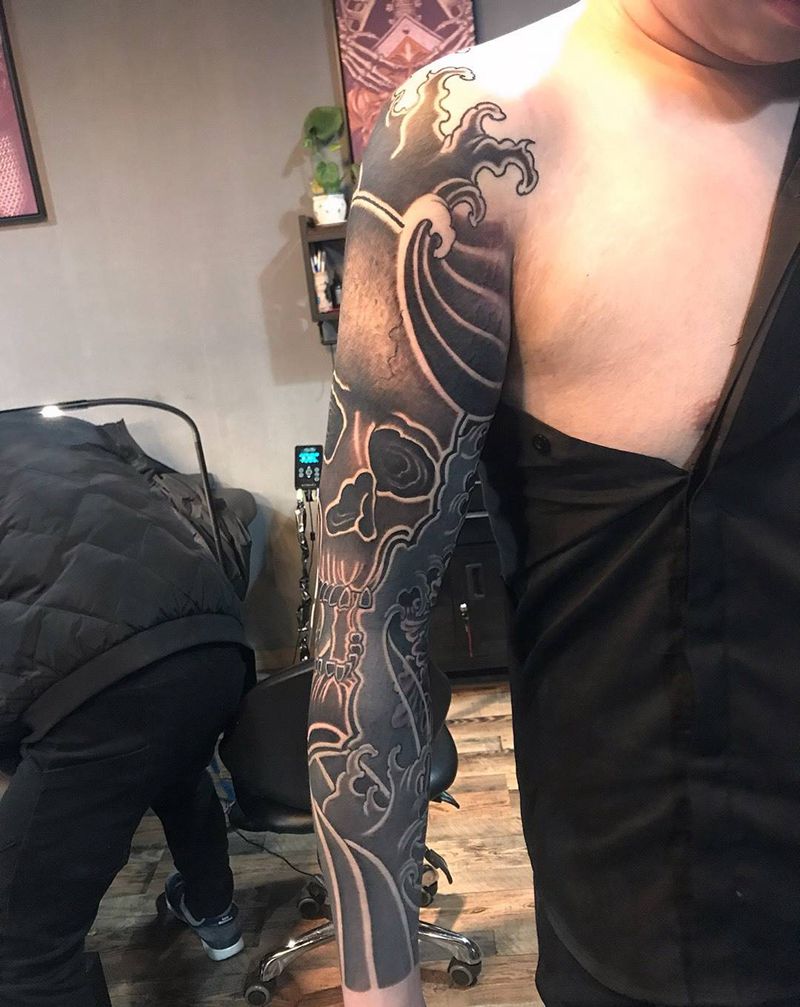 花臂骷髅纹身图片