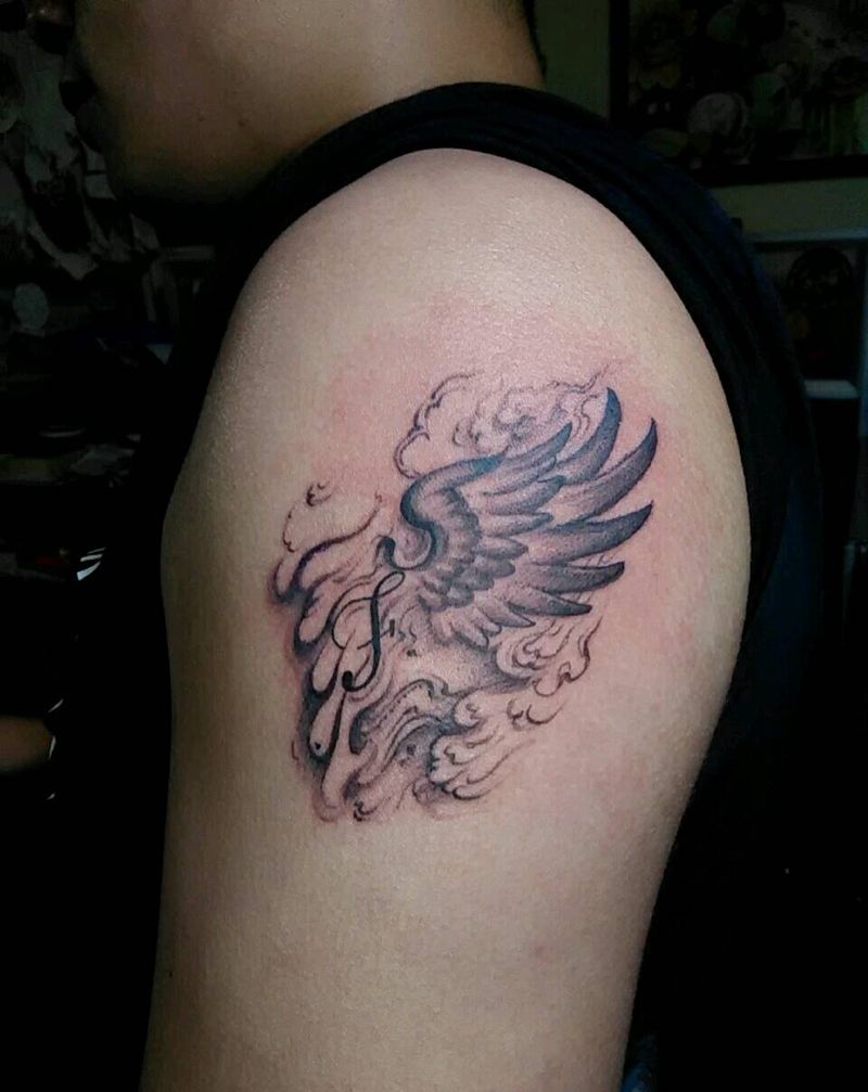 字与翅纹身图片_手臂清新原创成品纹身图案