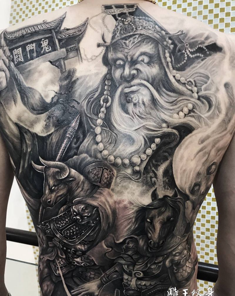 惩恶扬善纹身图片_背部传统成品纹身图案