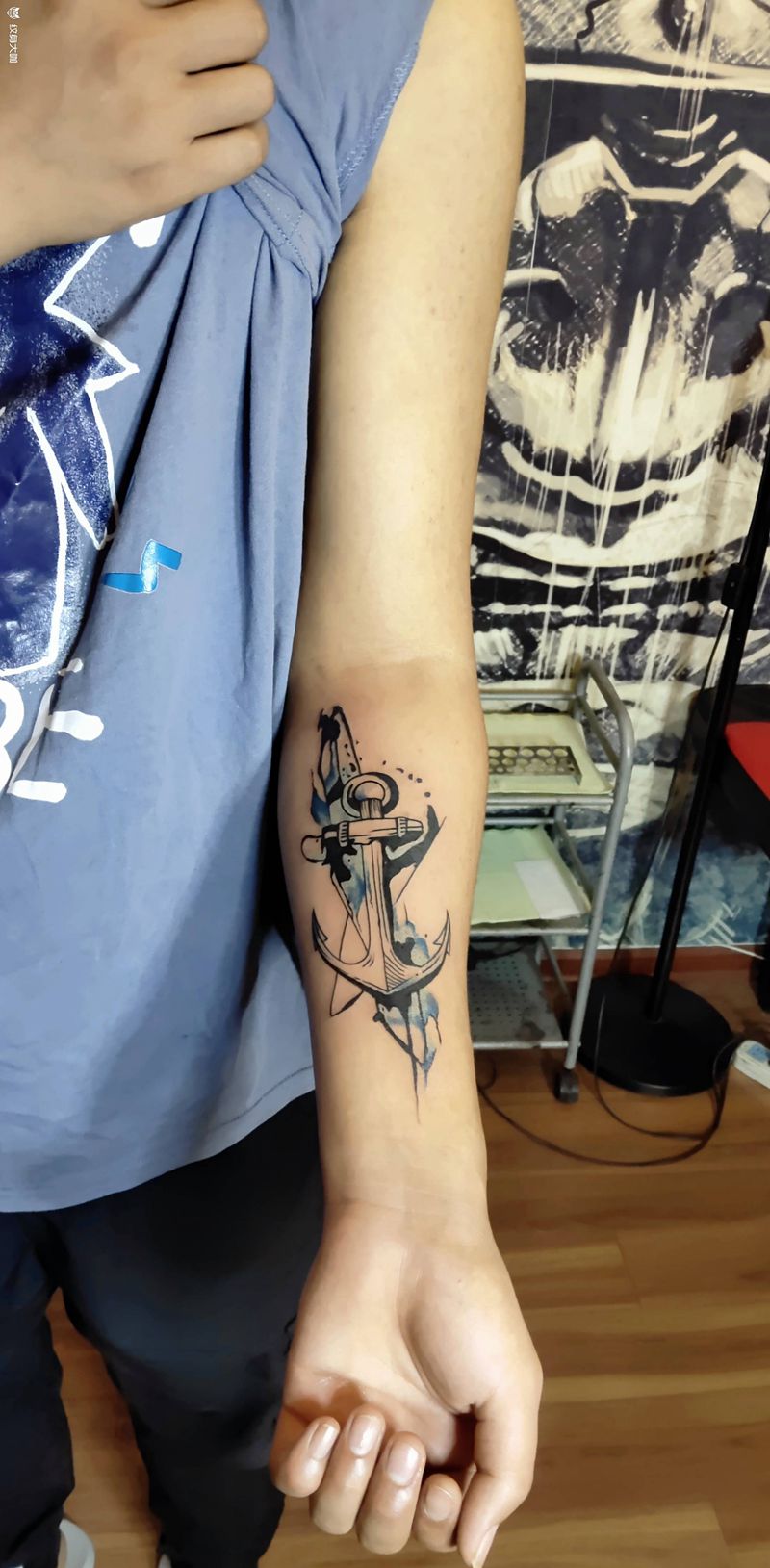 船锚纹身图片_手臂水墨水彩纹身图案