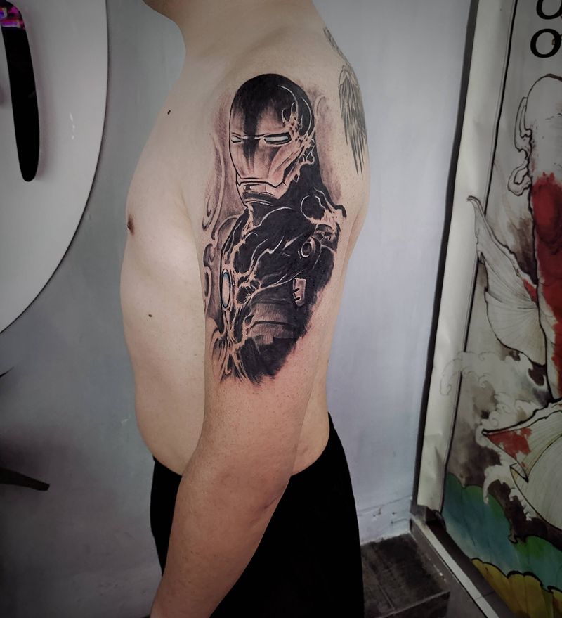 黑化钢铁侠纹身图片_手臂钢铁侠纹身图案