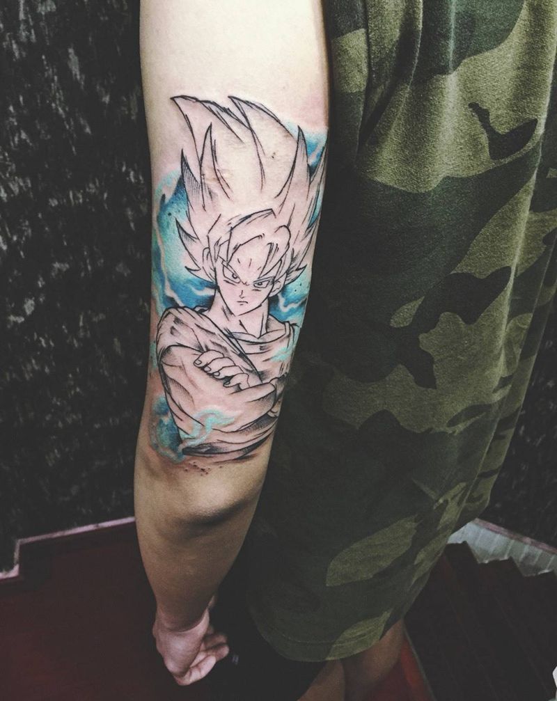 赛亚人纹身图片_手臂成品人物纹身图案