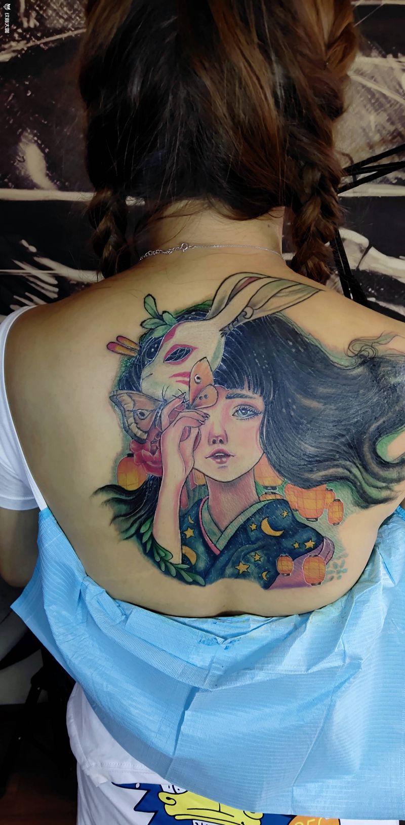 1999元遮盖完毕纹身图片_背部水彩New School纹身图案