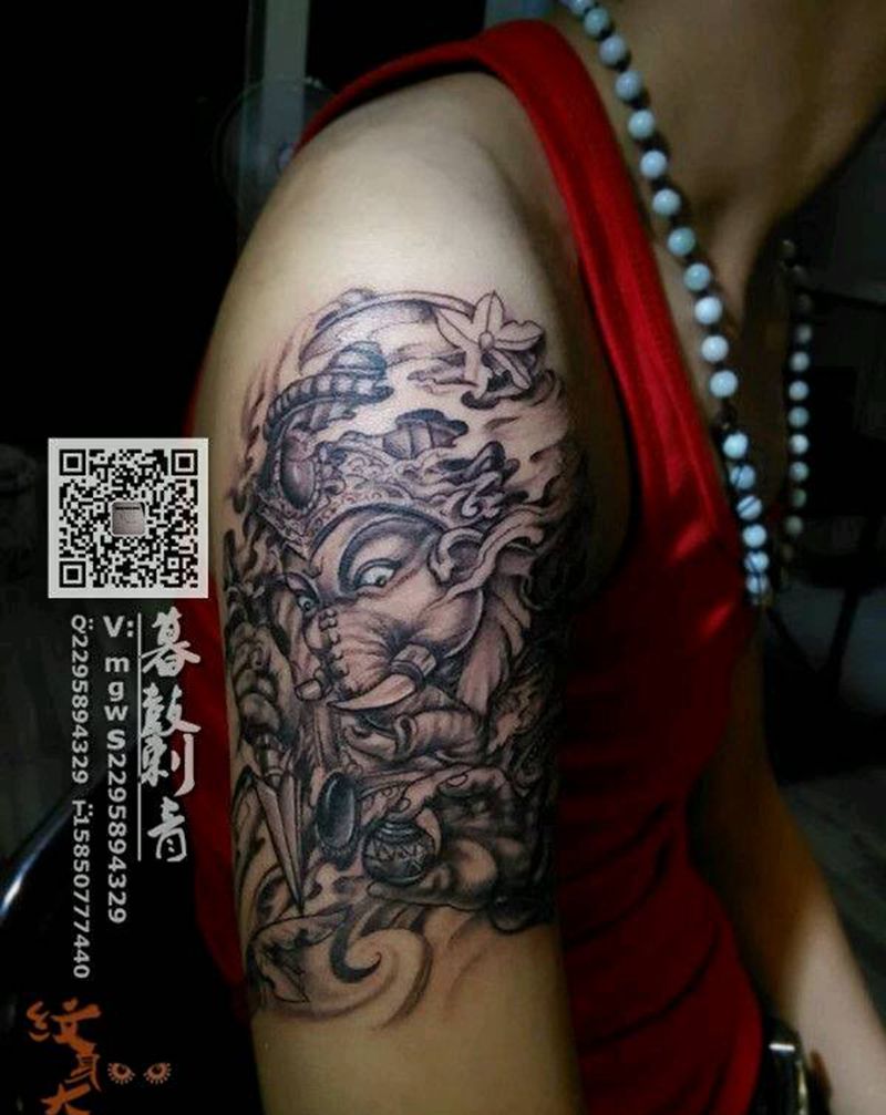 大臂~象神~~纹身图片_手臂传统鬼神宗教纹身图案