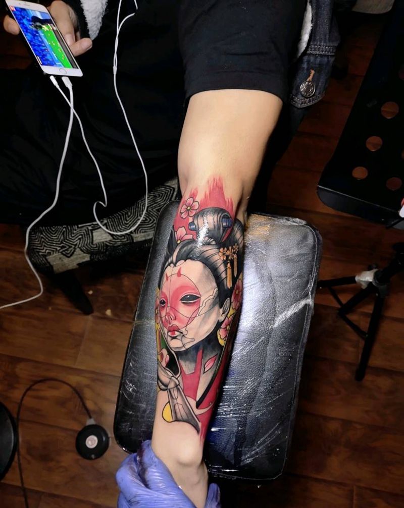 木偶艺伎纹身图片_手臂New School水墨纹身图案