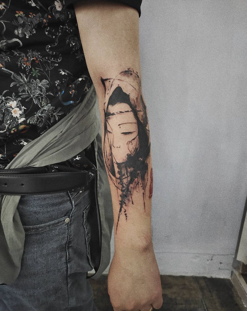 遮盖纹身图片_手臂水墨纹身图案