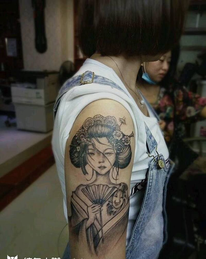 女纸D艺妓纹身图片_手臂传统人物成品纹身图案