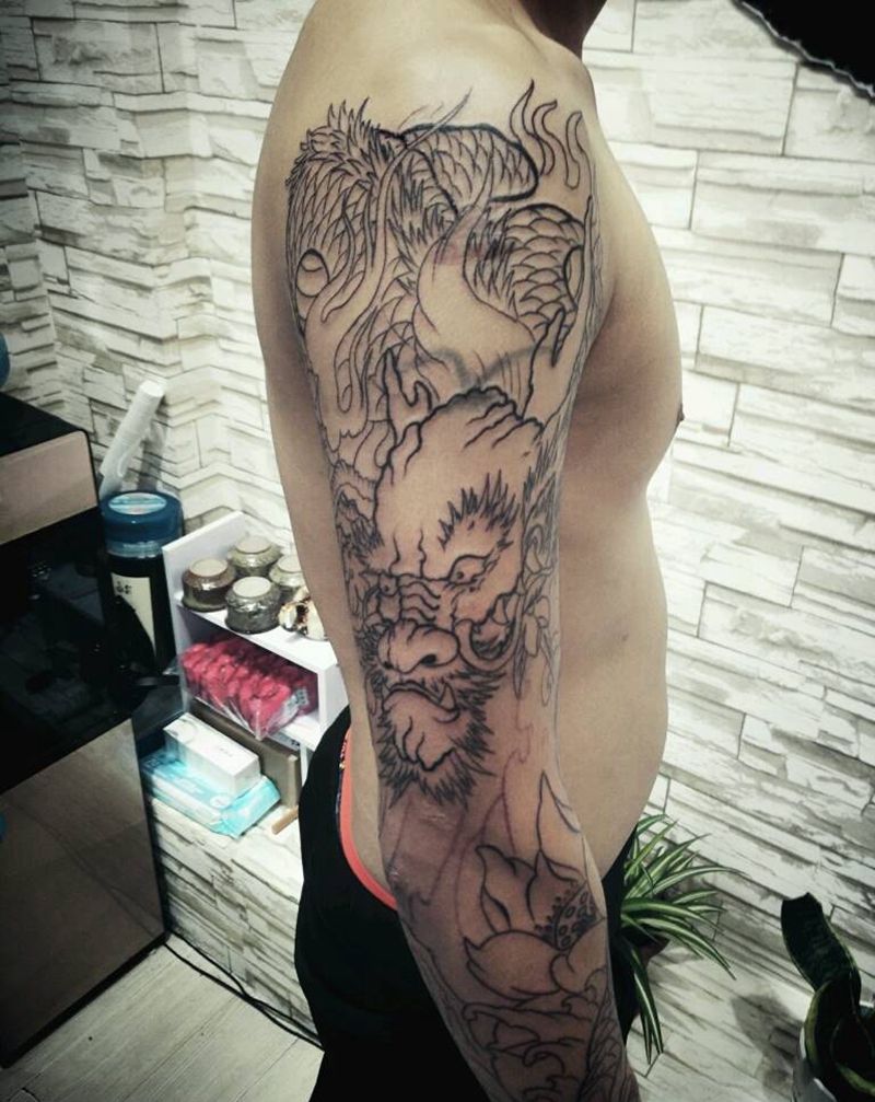 花臂线条纹身图片