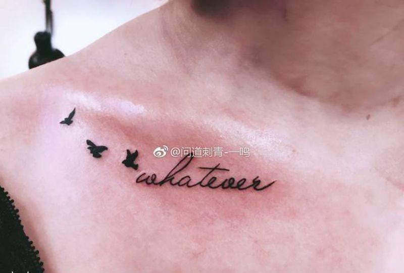 小清新纹身图片_成品颈部肩部胸部清新字符纹身图案