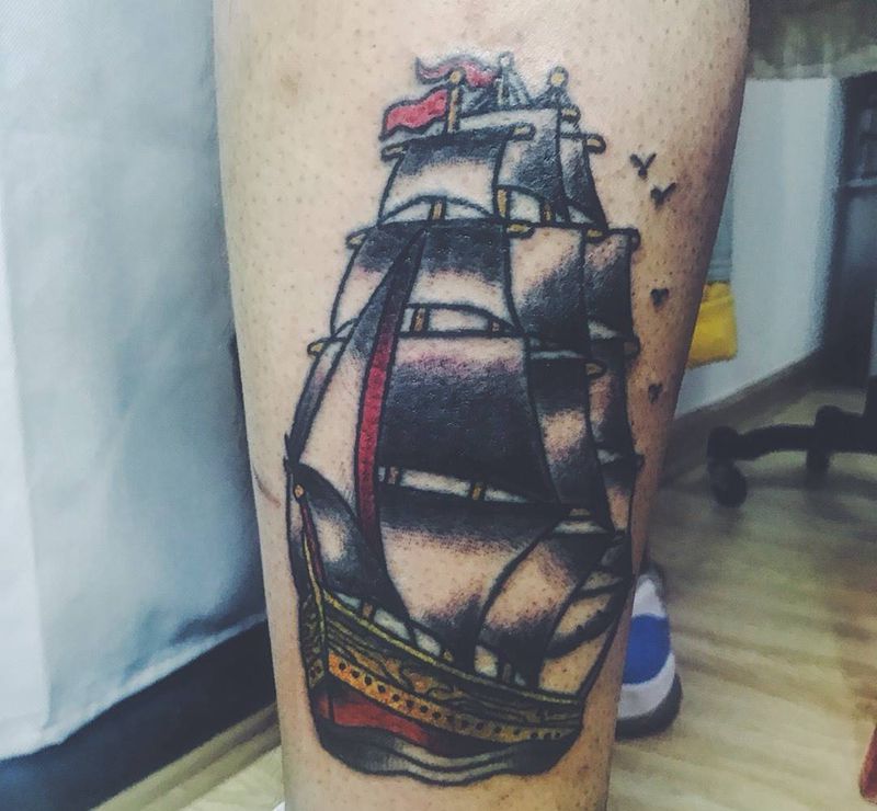 oldschool帆船纹身图片