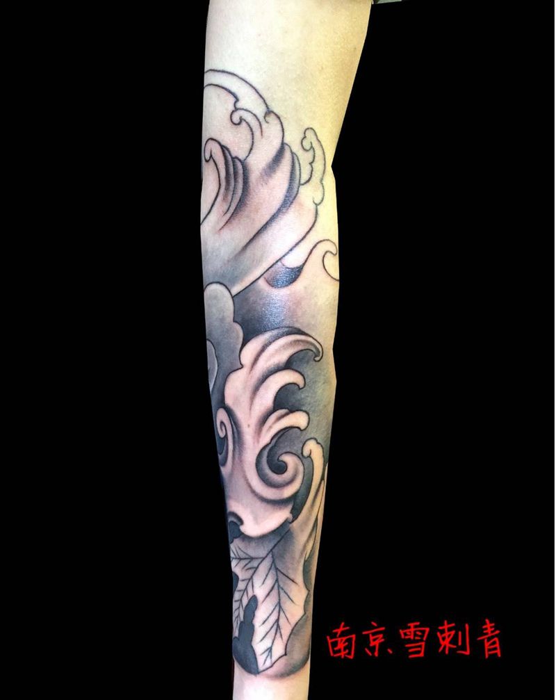 浪花一组纹身图片_手臂传统成品纹身图案