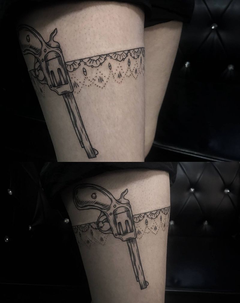 蕾丝花边纹身图片_腿部小清新纹身图案