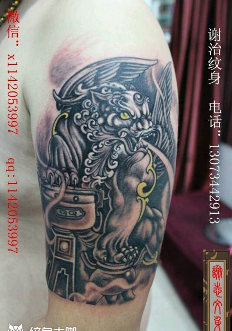 貔貅纹身图片_手臂传统动物宗教原创成品纹身图案