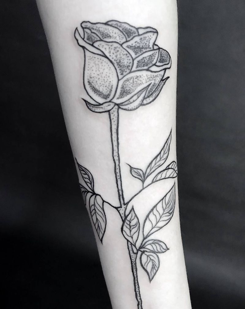 玫瑰纹身图片_成品手臂清新植物几何纹身图案