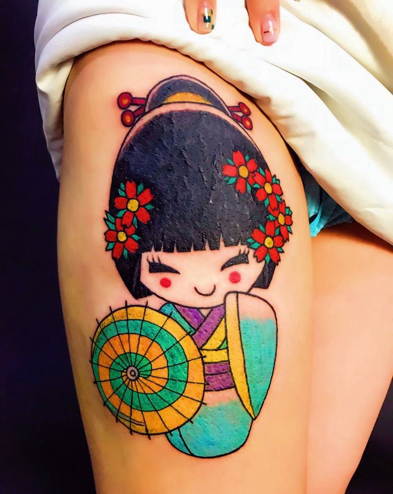 日式纹身图片_成品腿部人物日式传统纹身图案