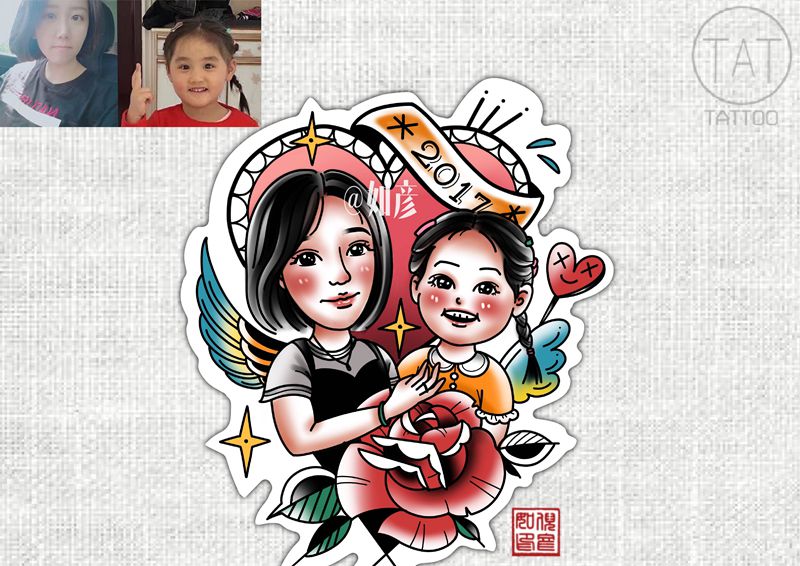 肖像定制设计稿纹身图片_Old School纹身图案