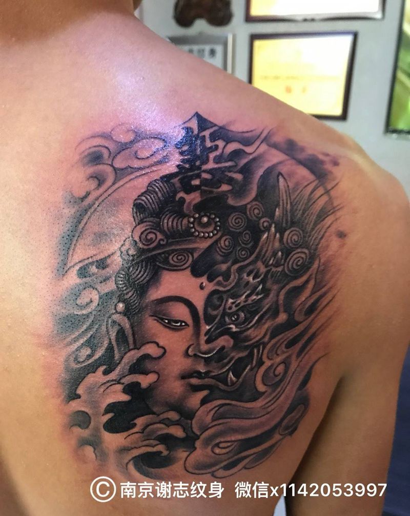 佛与魔，善与恶纹身图片