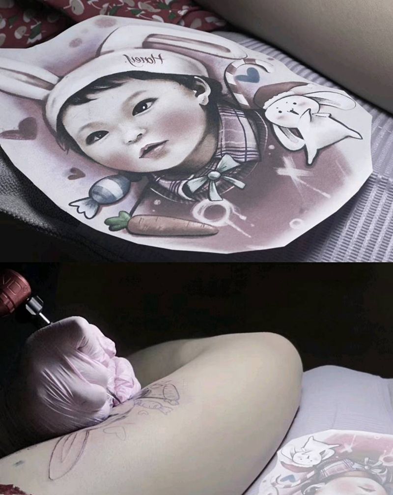 宝宝纹身定制纹身图片_腿部水彩纹身图案