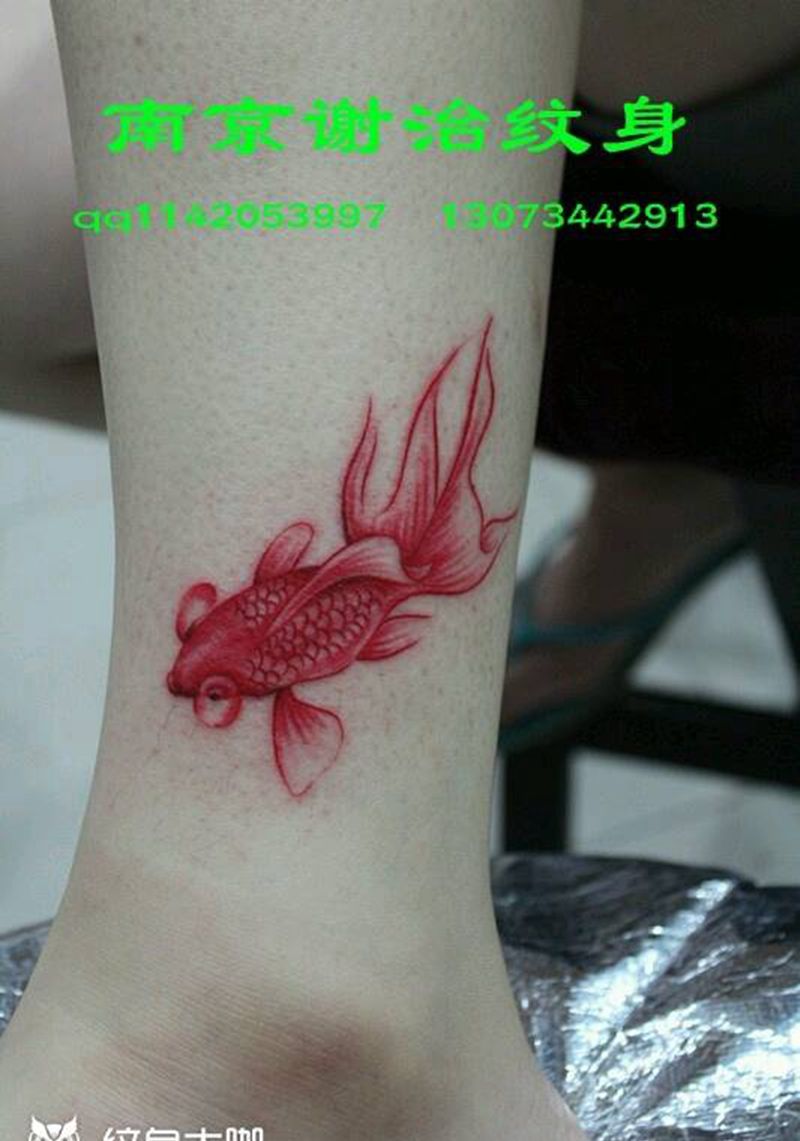 小金鱼纹身图片_腿部清新动物原创成品纹身图案