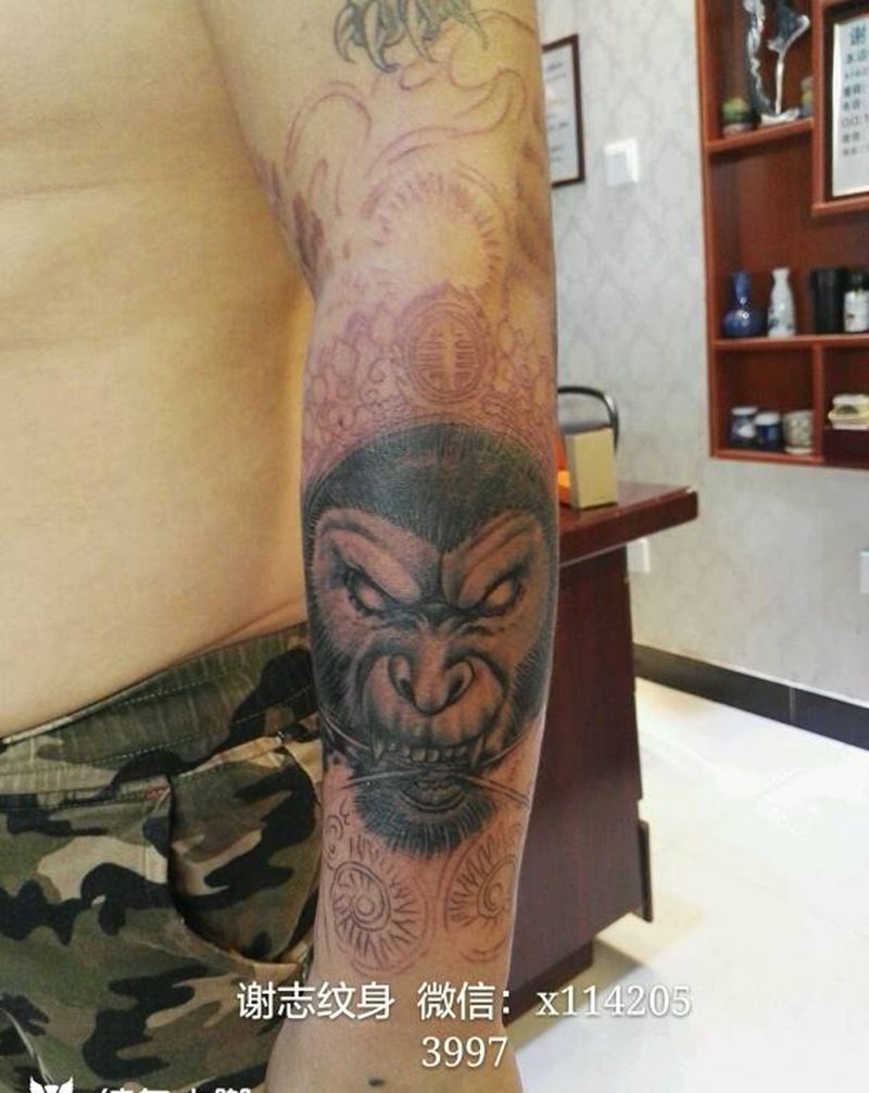 孙悟空未完成纹身图片_手臂传统鬼神宗教原创成品纹身图案